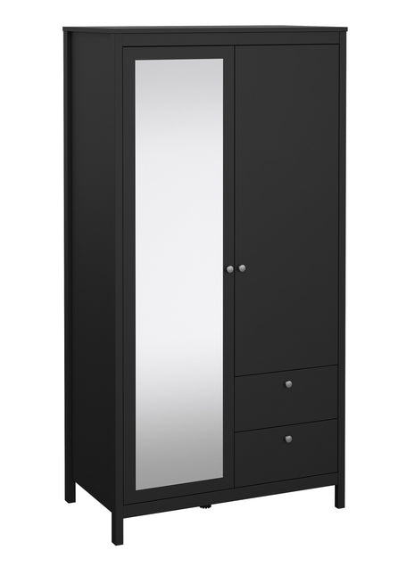 Madrid Wardrobe with 1 Door 1 Mirror Door 2 Drawers Matt Black