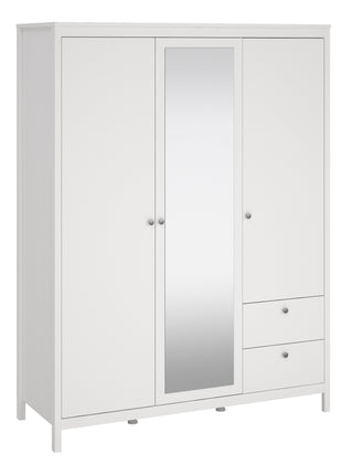 Madrid  Wardrobe with 2 Doors 1 Mirror Door 2 Drawers White