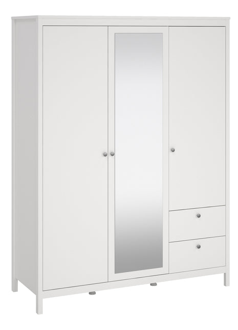 Madrid  Wardrobe with 2 Doors 1 Mirror Door 2 Drawers White