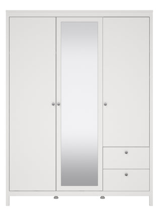 Madrid  Wardrobe with 2 Doors 1 Mirror Door 2 Drawers White