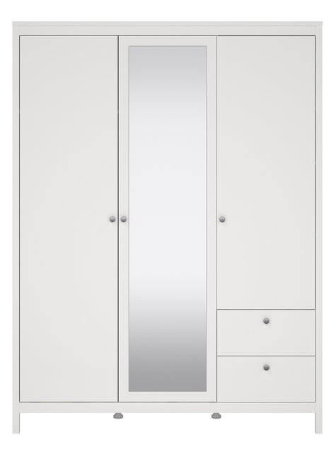 Madrid  Wardrobe with 2 Doors 1 Mirror Door 2 Drawers White