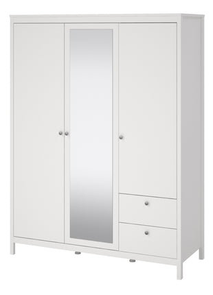 Madrid  Wardrobe with 2 Doors 1 Mirror Door 2 Drawers White
