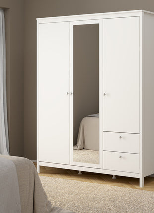 Madrid  Wardrobe with 2 Doors 1 Mirror Door 2 Drawers White