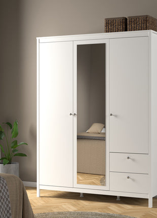 Madrid  Wardrobe with 2 Doors 1 Mirror Door 2 Drawers White
