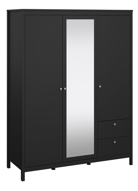 Madrid  Wardrobe with 2 Doors 1 Mirror Door 2 Drawers Matt Black