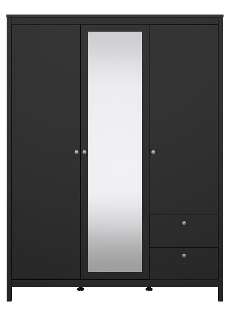 Madrid  Wardrobe with 2 Doors 1 Mirror Door 2 Drawers Matt Black