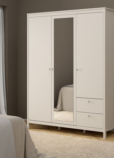 Madrid Wardrobe with 2 Doors + 1 Mirror Door + 2 Drawers in Cashmere