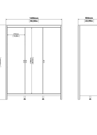 Madrid Wardrobe with 3 Doors in White
