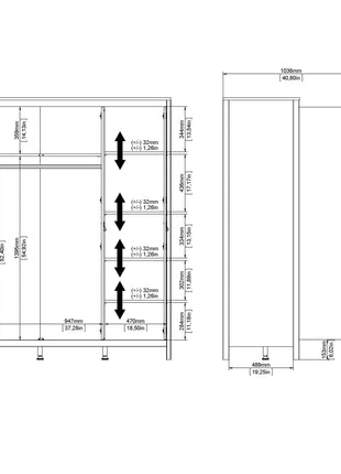 Madrid Wardrobe with 3 Doors in White