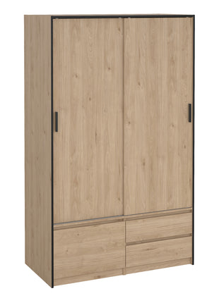 Line Wardrobe with 2 Sliding Doors 1 Small Door and 2 Drawers in Jackson Hickory Oak