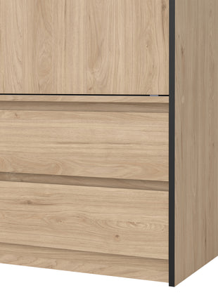 Line Wardrobe with 2 Sliding Doors 1 Small Door and 2 Drawers in Jackson Hickory Oak