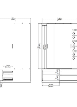 Line Wardrobe with 2 Sliding Doors 1 Small Door and 2 Drawers in Jackson Hickory Oak