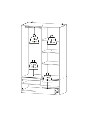 Line Wardrobe with 2 Sliding Doors 1 Small Door and 2 Drawers in Jackson Hickory Oak