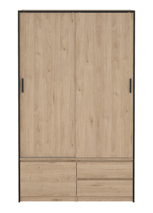 Line Wardrobe with 2 Sliding Doors 1 Small Door and 2 Drawers in Jackson Hickory Oak