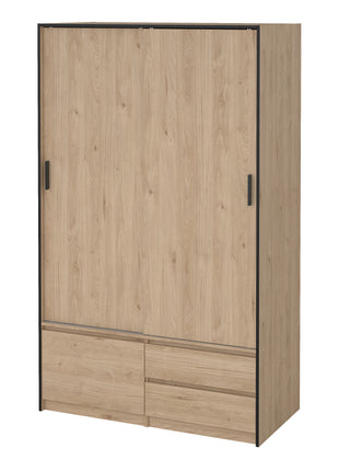 Line Wardrobe with 2 Sliding Doors 1 Small Door and 2 Drawers in Jackson Hickory Oak