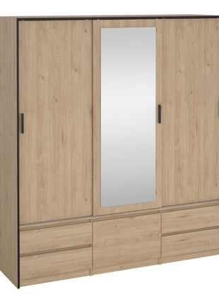 Line Wardrobe with 2 Sliding Doors 1 Sliding Door with Mirror in Jackson Hickory Oak