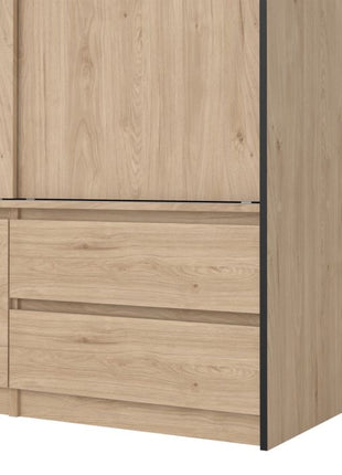 Line Wardrobe with 2 Sliding Doors 1 Sliding Door with Mirror in Jackson Hickory Oak