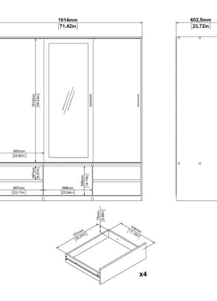 Line Wardrobe with 2 Sliding Doors 1 Sliding Door with Mirror in Jackson Hickory Oak