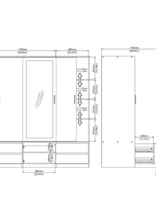 Line Wardrobe with 2 Sliding Doors 1 Sliding Door with Mirror in Jackson Hickory Oak