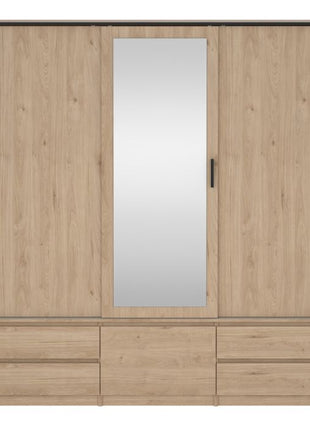 Line Wardrobe with 2 Sliding Doors 1 Sliding Door with Mirror in Jackson Hickory Oak