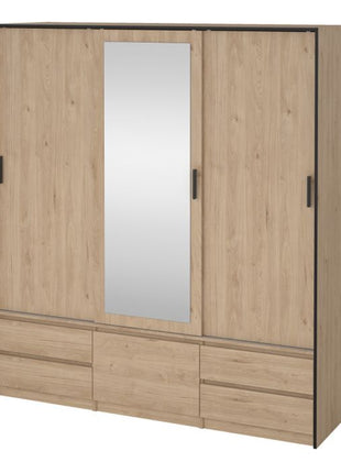 Line Wardrobe with 2 Sliding Doors 1 Sliding Door with Mirror in Jackson Hickory Oak
