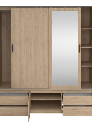 Line Wardrobe with 2 Sliding Doors 1 Sliding Door with Mirror in Jackson Hickory Oak