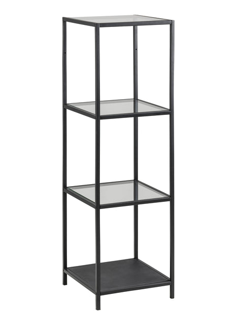 Seaford Narrow Black Metal Bookcase with 3 Glass Shelves