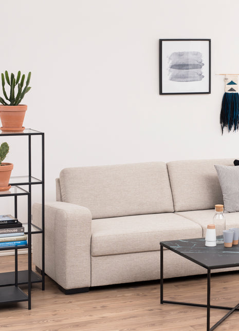 Seaford Narrow Black Metal Bookcase with 3 Glass Shelves