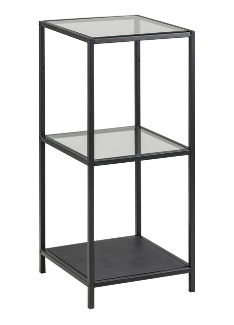 Seaford Narrow Black Metal Bookcase with 2 Glass Shelves