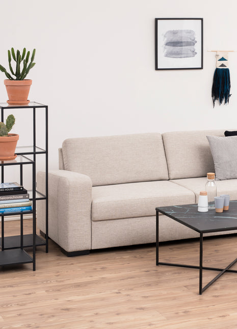 Seaford Narrow Black Metal Bookcase with 2 Glass Shelves