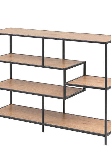 Seaford Wide Black Metal Bookcase with 4 Oak Shelves