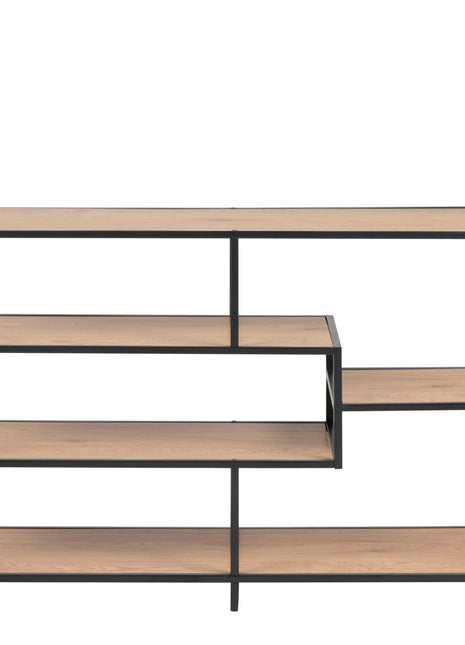 Seaford Wide Black Metal Bookcase with 4 Oak Shelves