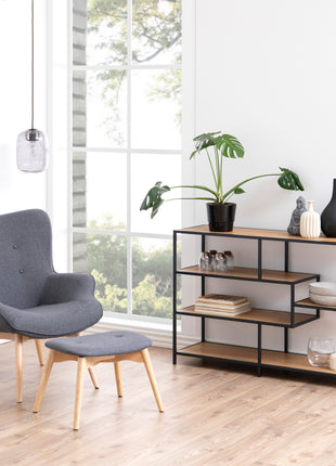Seaford Wide Black Metal Bookcase with 4 Oak Shelves