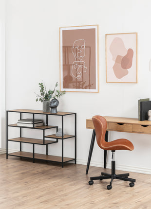 Seaford Wide Black Metal Bookcase with 4 Oak Shelves