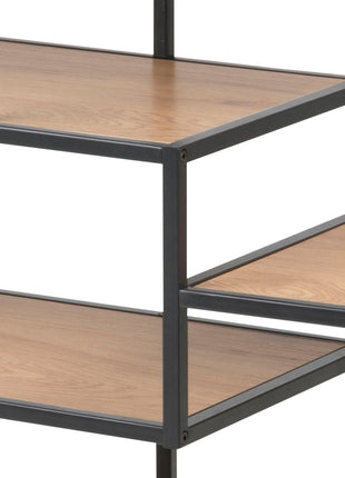 Seaford Wide Black Metal Bookcase with 4 Oak Shelves