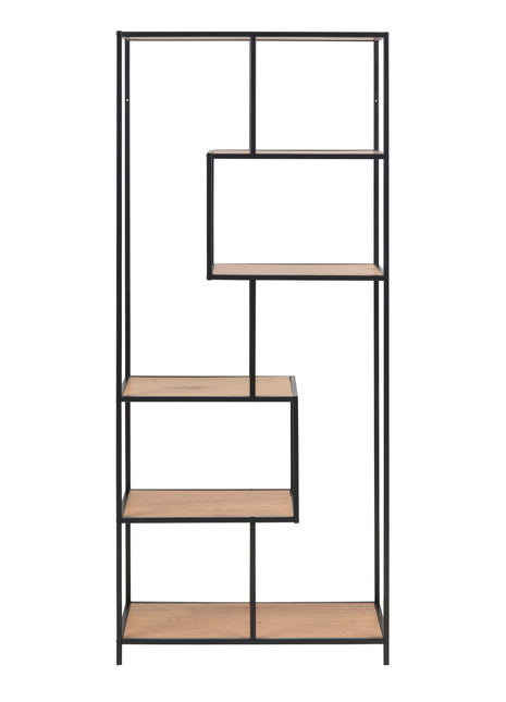Seaford Tall Black Metal Bookcase with 5 Oak Shelves