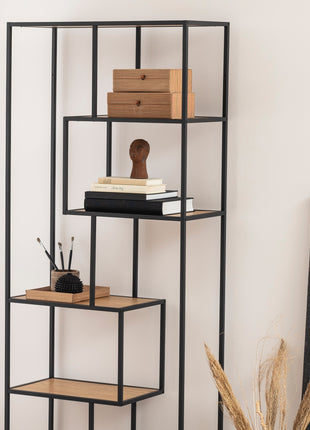 Seaford Tall Black Metal Bookcase with 5 Oak Shelves