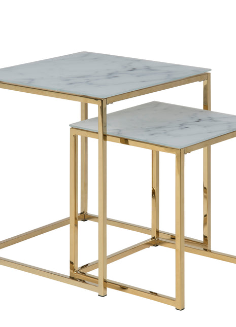 Alisma Nest of Tables with White Crystal Clear Marble Glass Top & Gold Legs