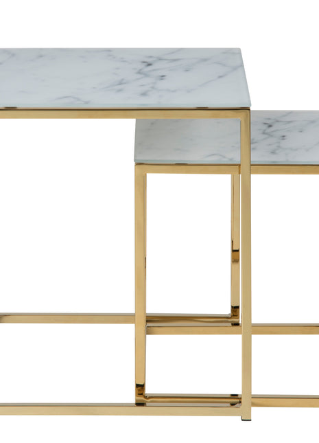 Alisma Nest of Tables with White Crystal Clear Marble Glass Top & Gold Legs