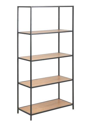 Seaford Tall Black Metal Bookcase with 4 Oak Shelves