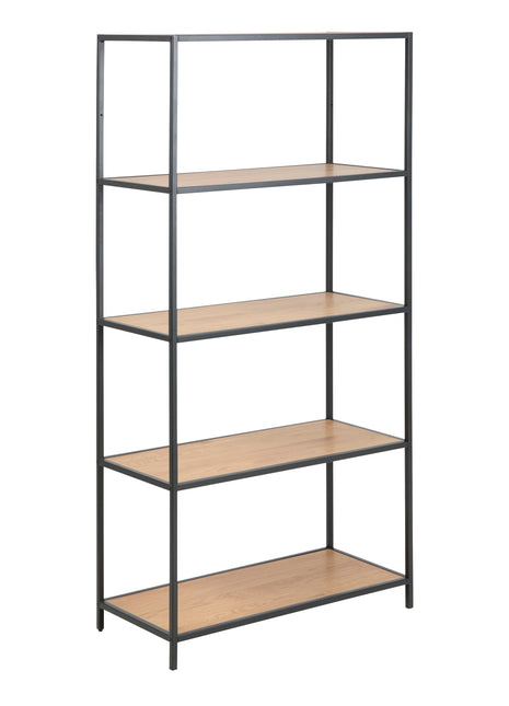 Seaford Tall Black Metal Bookcase with 4 Oak Shelves