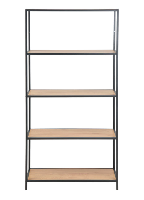 Seaford Tall Black Metal Bookcase with 4 Oak Shelves
