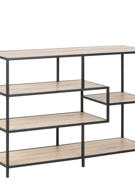 Seaford Wide Black Metal Bookcase with 4 Sonoma Oak Shelves
