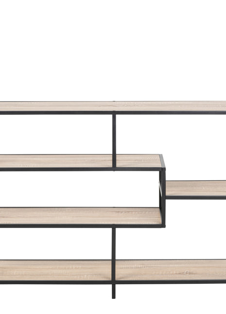 Seaford Wide Black Metal Bookcase with 4 Sonoma Oak Shelves