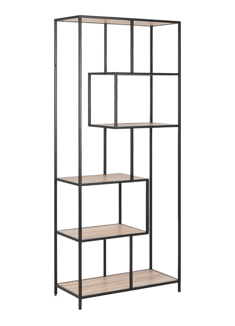 Seaford Tall Black Metal Bookcase with 5 Sonoma Oak Shelves