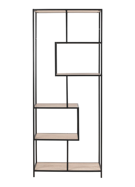 Seaford Tall Black Metal Bookcase with 5 Sonoma Oak Shelves
