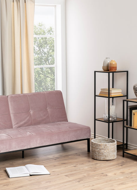 Seaford Narrow Black Metal Bookcase with 2 Oak Shelves