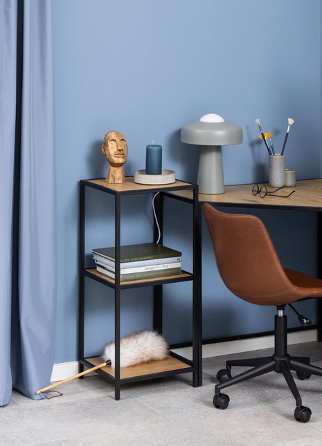 Seaford Narrow Black Metal Bookcase with 2 Oak Shelves
