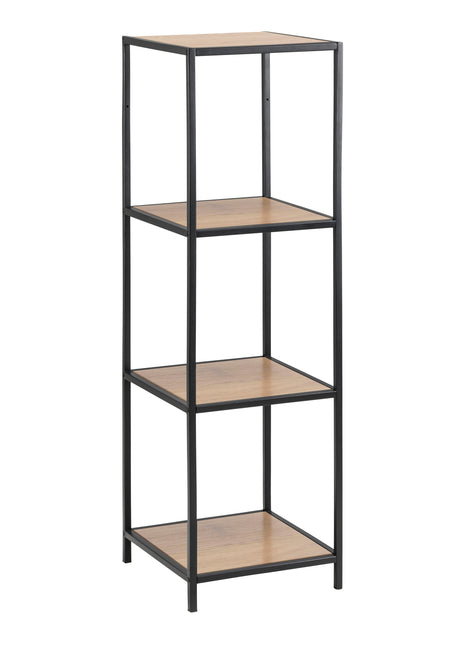 Seaford Narrow Black Metal Bookcase with 3 Oak Shelves