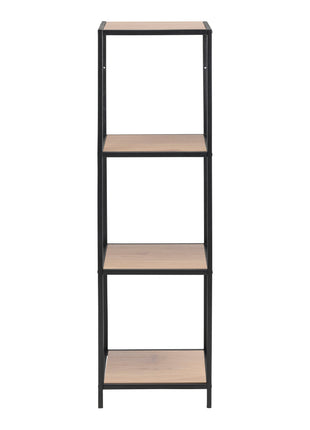 Seaford Narrow Black Metal Bookcase with 3 Oak Shelves